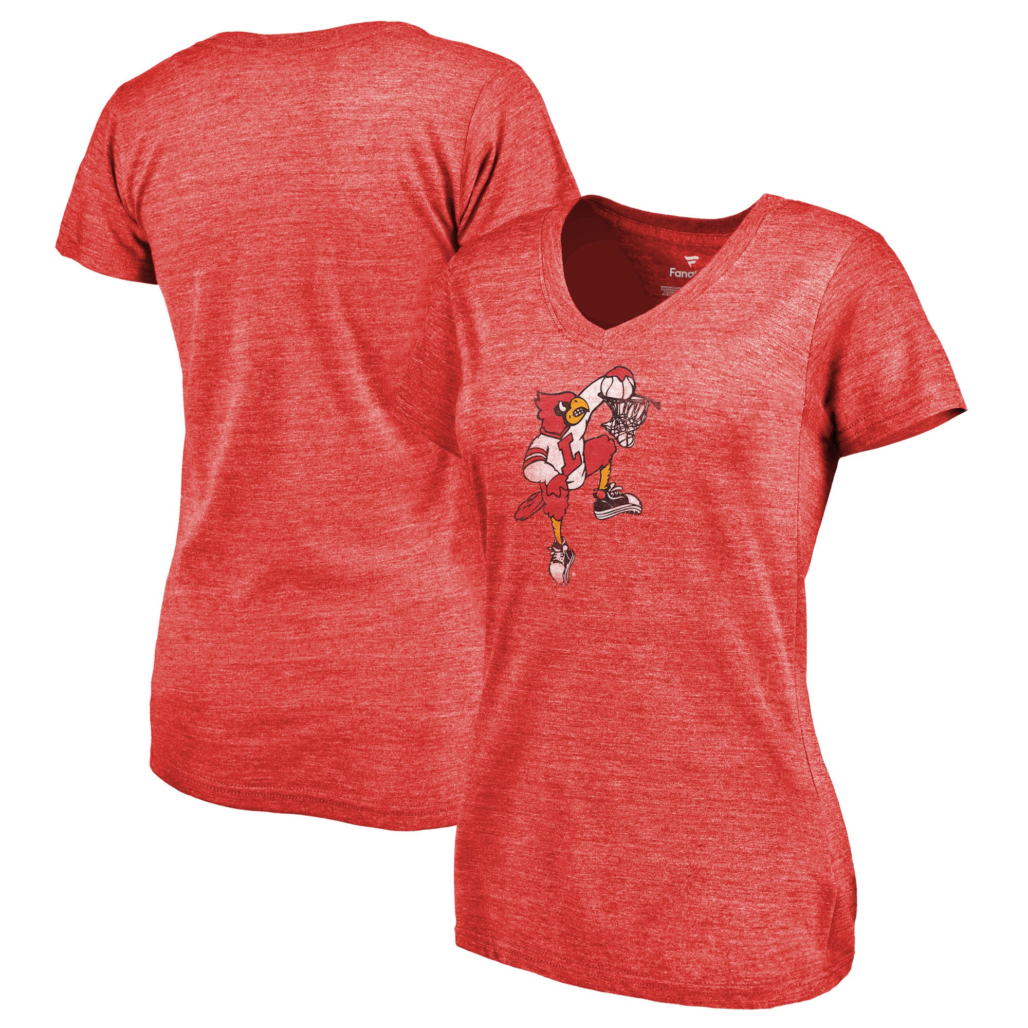 2020 NCAA Fanatics Branded Louisville Cardinals Women Red College Vault Primary Logo TriBlend VNeck TShirt